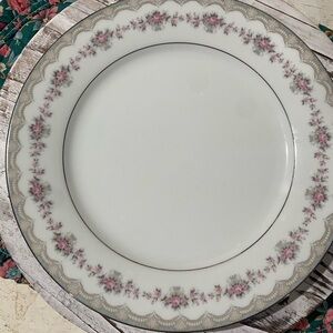 Noritake Floral Dinner Plate with Pink‎ and Gray Accents